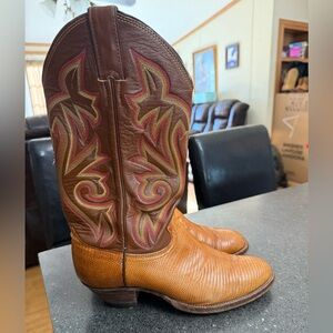 Justin Boots Caramel Lizard Brown Leather western Cowboy boots size 7D men's.